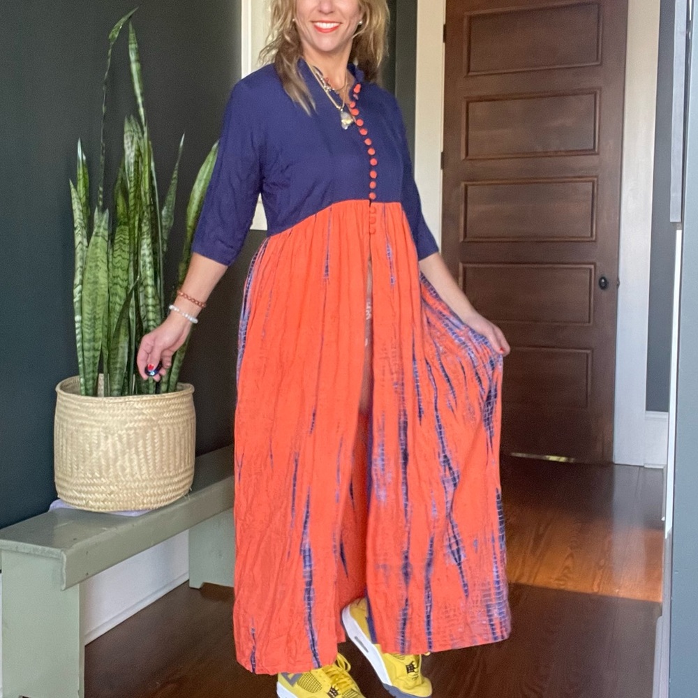 The Ratzt Staple Blue and Orange Tie Dyed Maxi Dress - Picture 4 of 10